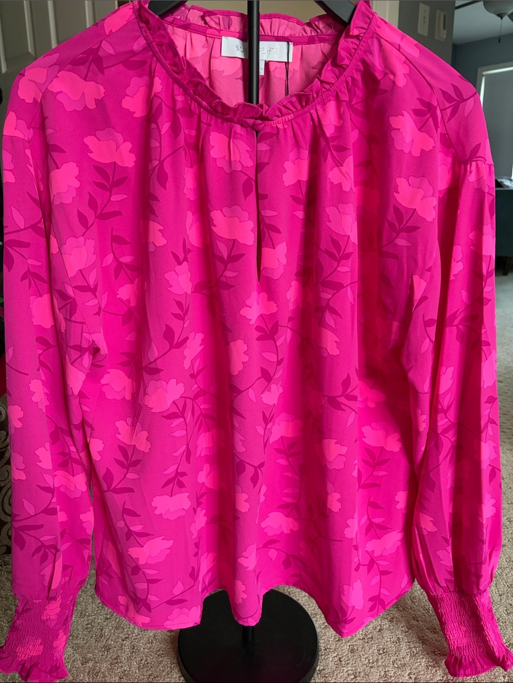 Sugarlips Hot Pink Floral Long Sleeve Blouse